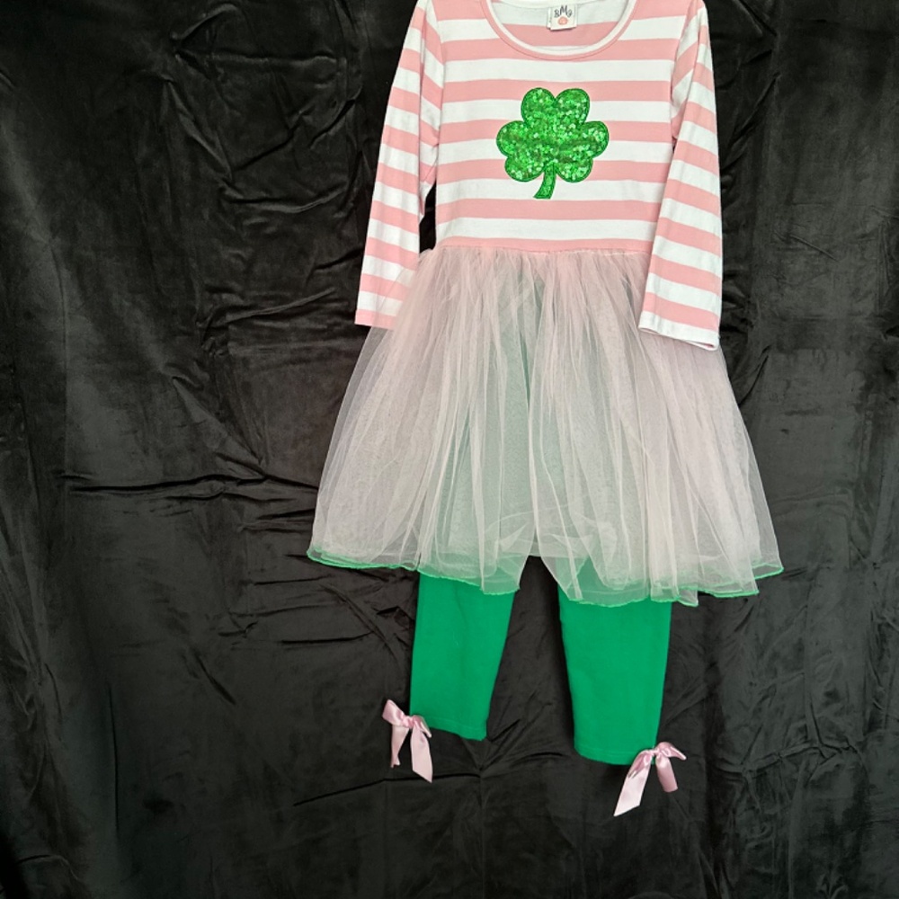 Mia Belle Girls, 2 piece Shamrock sparkle tutu tunic and green leggings size XL - Picture 3 of 6